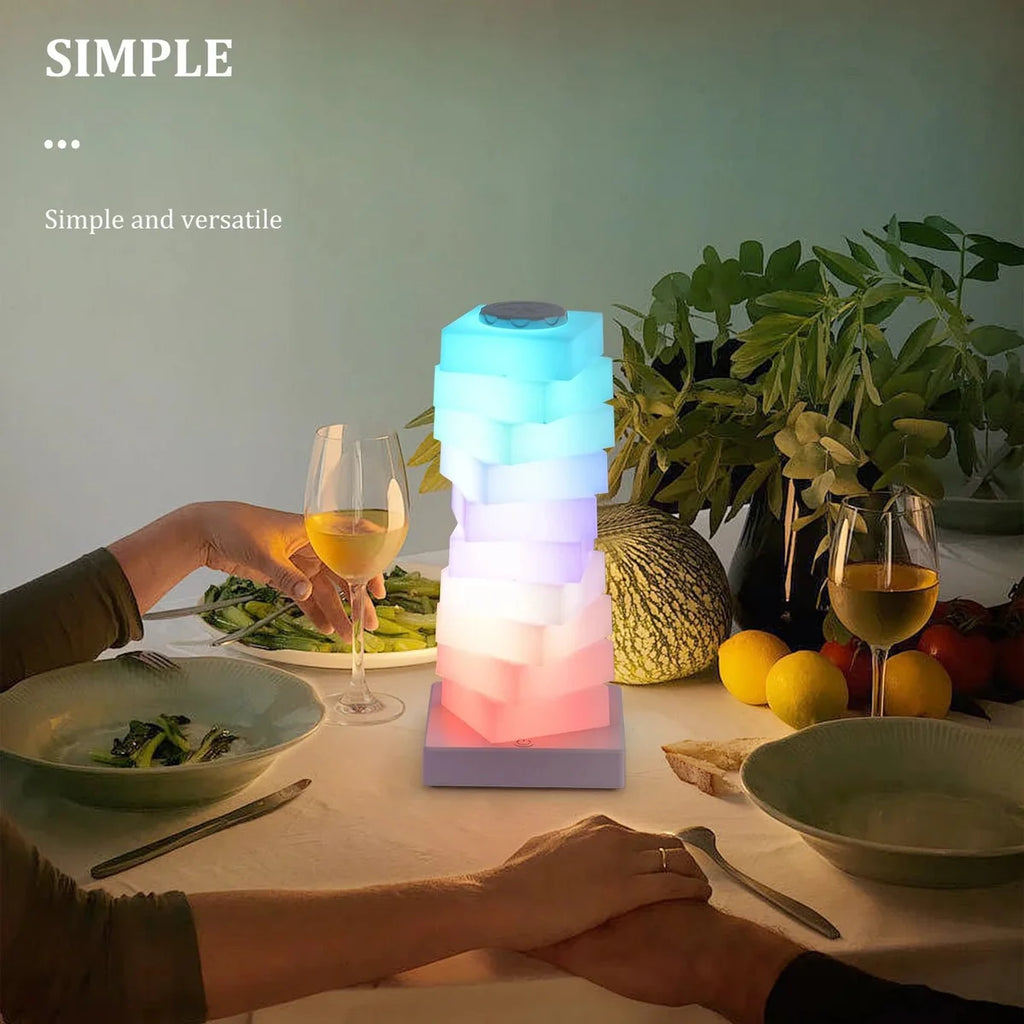 Modern LED Stack Tower Table Lamp  Warm Ambient Light