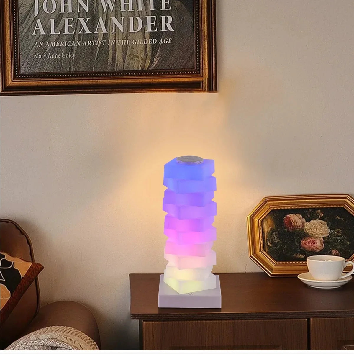 Modern LED Stack Tower Table Lamp  Warm Ambient Light